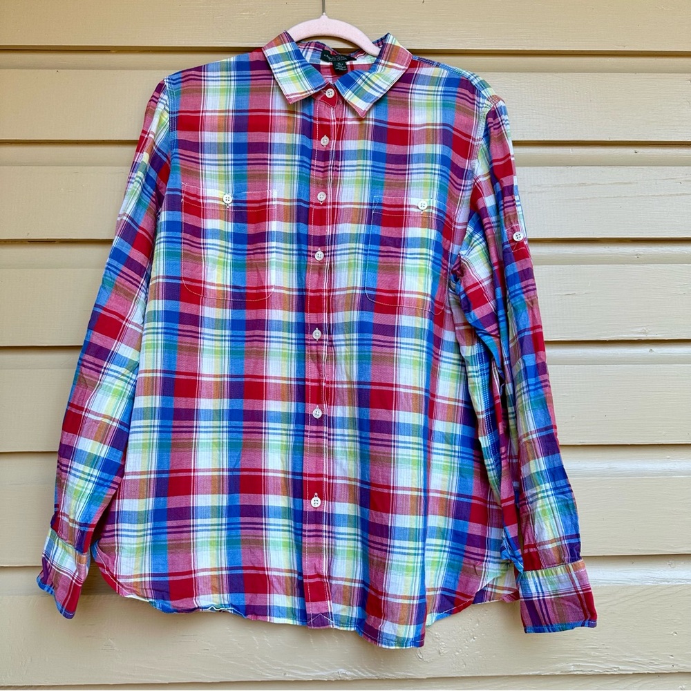 Lauren Ralph Lauren LRL Plaid Cotton Button up shirt Long Sleeve Size XL